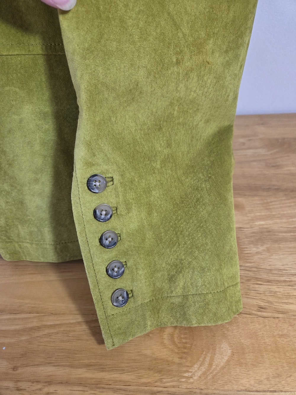 Women's Suede Button-Front Jacket in Oak Moss Green - Picture 3 of 8
